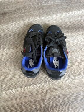 Vans Men's Black Sneakers with Blue Lining and Red Heel Detail